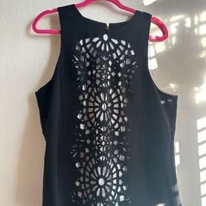 Vince Camuto Black Laser-Cut Sleeveless Blouse